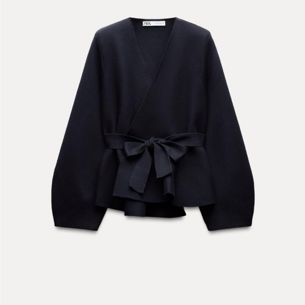 ZARA BELTED SHOULDER PAD KNIT BLAZER